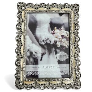 Sicura Glam Noir Collection Italian Picture Frame, Ivory Accents, Size 4”x6”
